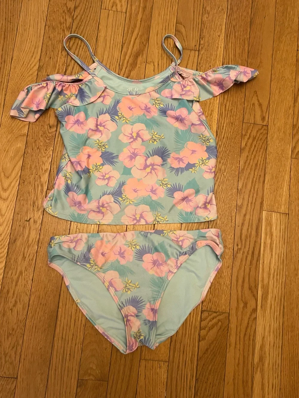 Girls Children’s Place Tropical Floral Flutter Sleeve Tankini Swimsuit Size XXL
